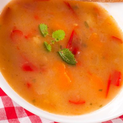 Homemade soup with vegetables in the bowl